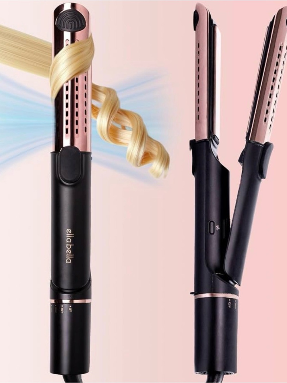 Ella Bella Black and Rose Gold 2-in-1 Hair Straightener and Curler